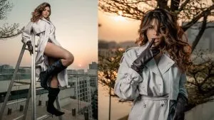 Shama Sikander in gray court